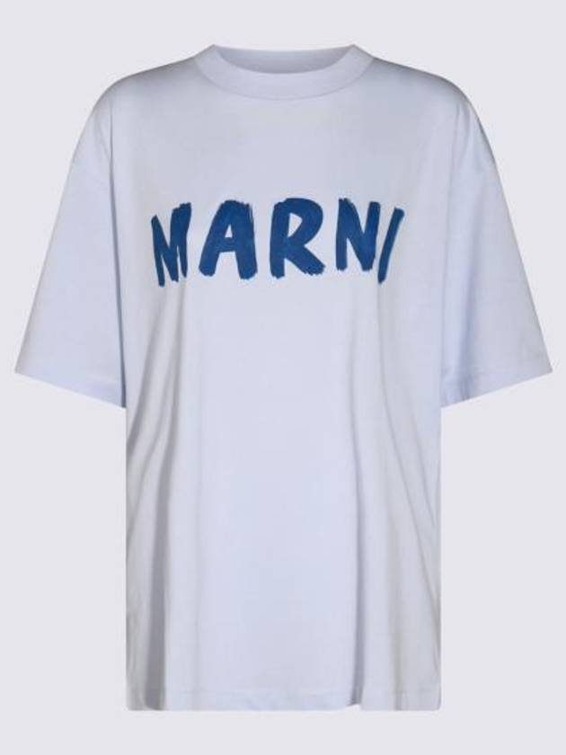 Logo Lettering Boxy Fit Short Sleeve T-Shirt Illusion Blue - MARNI - BALAAN 1