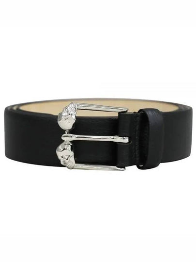 Men's Twin Skullbuckle Leather Belt Black - ALEXANDER MCQUEEN - BALAAN 2