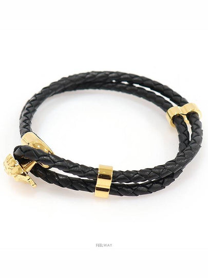 DG05579 DJMT DTU Black Leather Gold Metal Medusa Bracelet - VERSACE - BALAAN 2