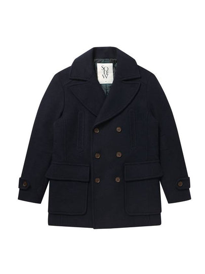 Double Breast Wool Pea Coat Navy - SOLEW - BALAAN 2