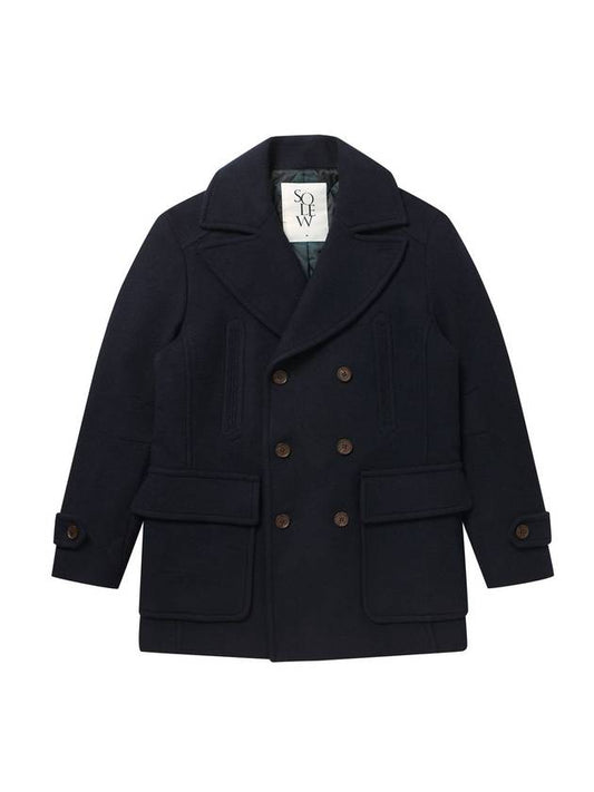 Men's Double Breasted Wool Peacoat Navy SW23IPCO02BL - SOLEW - BALAAN 1