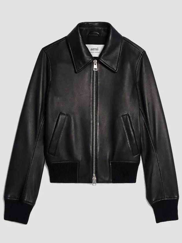 Zip-Up Leather Jacket Black - AMI - BALAAN 4