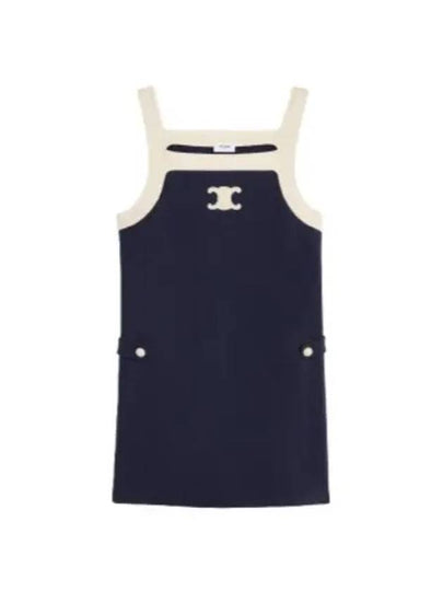 Mini Triomphe Sleeveless Wool Short Dress Dark Navy - CELINE - BALAAN 2