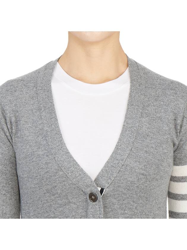 4-Bar V-Neck Cashmere Cardigan Light Grey - THOM BROWNE - BALAAN 8