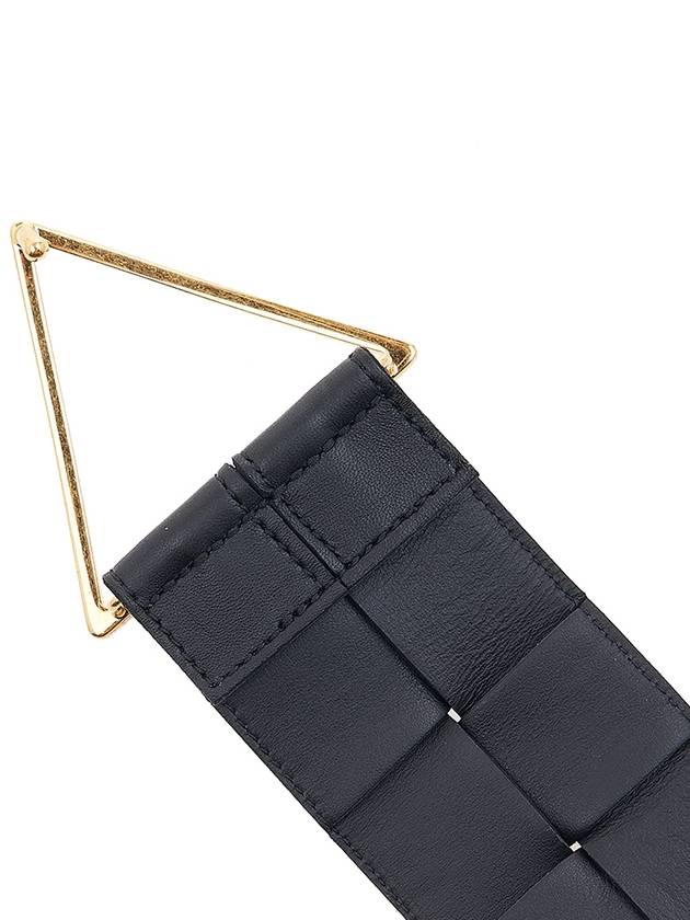 Intrecciato Triangular Buckle Leather Belt Black - BOTTEGA VENETA - BALAAN.