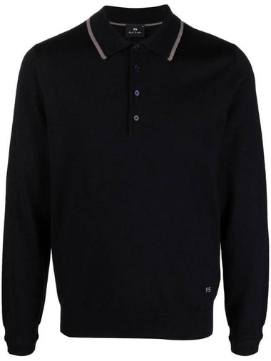 Embroidered Logo Merino Wool Polo Shirt Dark Navy - PAUL SMITH - BALAAN 1