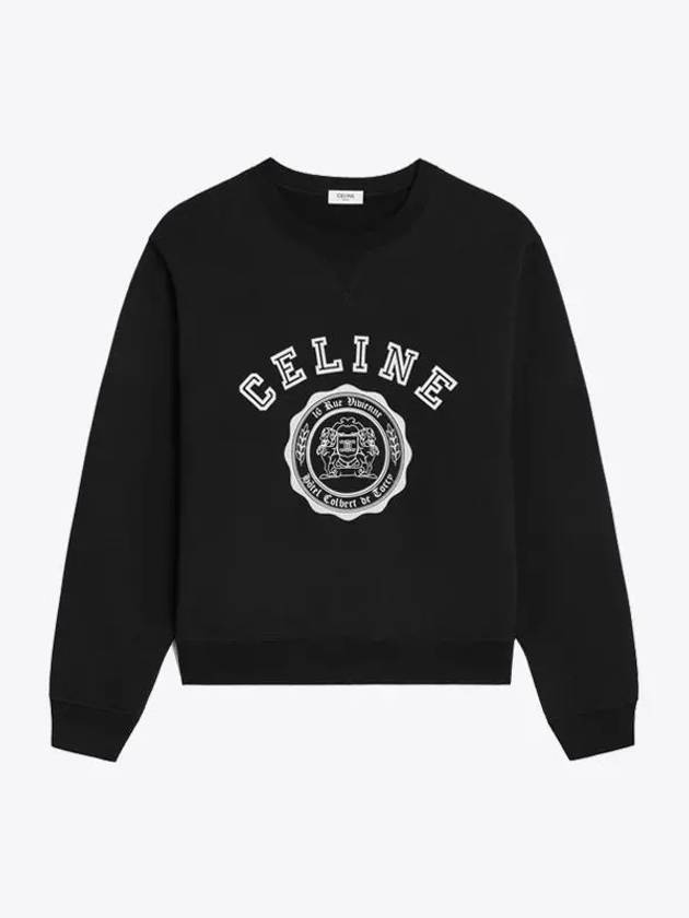 Logo Crew Neck Loose Cotton Fleece Sweatshirt Black - CELINE - BALAAN 2