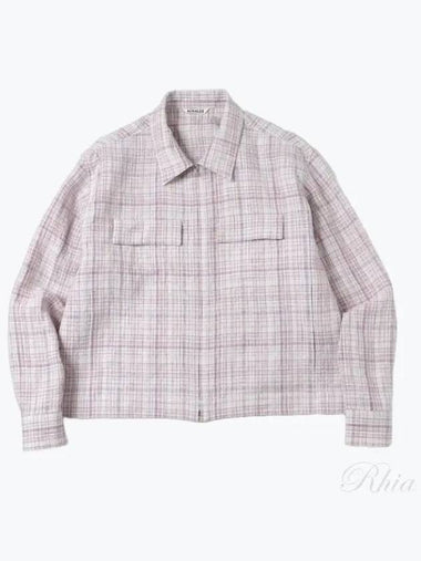 Linen Silk Check Zip Blouson White Purple A23SB01NC Linen - AURALEE - BALAAN 1