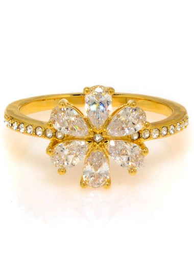 Botanical Gold Tone and Czech White Crystal Flower Pave Crystal Ring 675 - SWAROVSKI - BALAAN 1