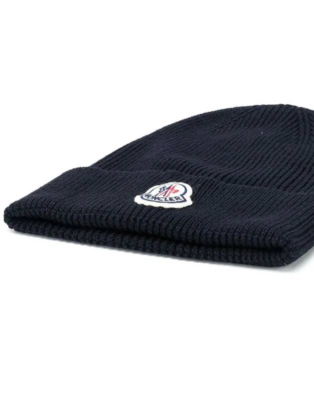 Logo Patch Wool Beanie Navy - MONCLER - BALAAN 5