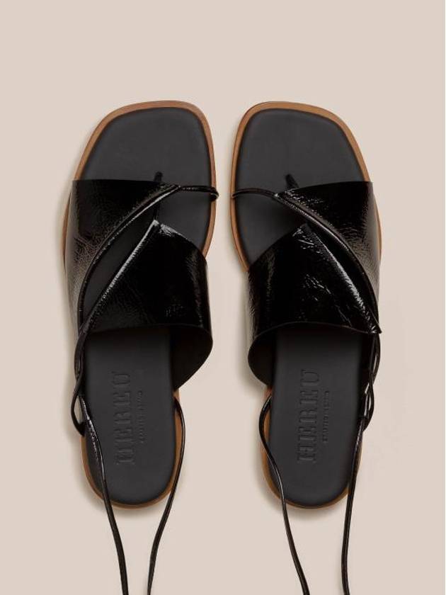 Clava Closure Leather Sandals Black - HEREU - BALAAN 3