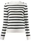 Women's Striped Knit Top White Black - SAINT LAURENT - BALAAN.