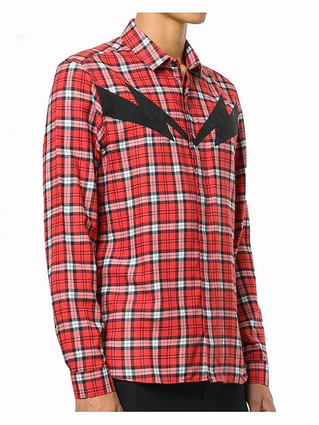 Men's Check Cotton Long Sleeve Shirt Red - NEIL BARRETT - BALAAN 3