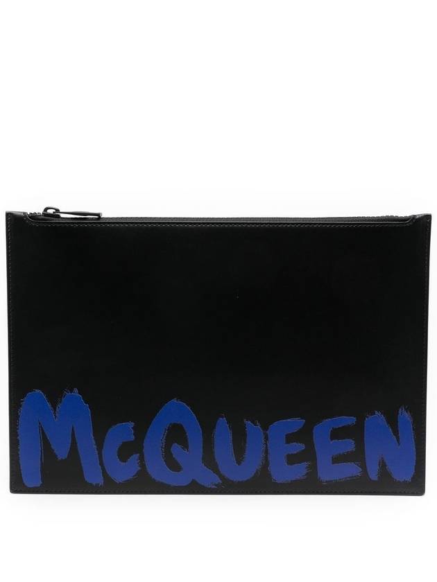 Graffiti Leather Clutch Bag Black - ALEXANDER MCQUEEN - BALAAN 1