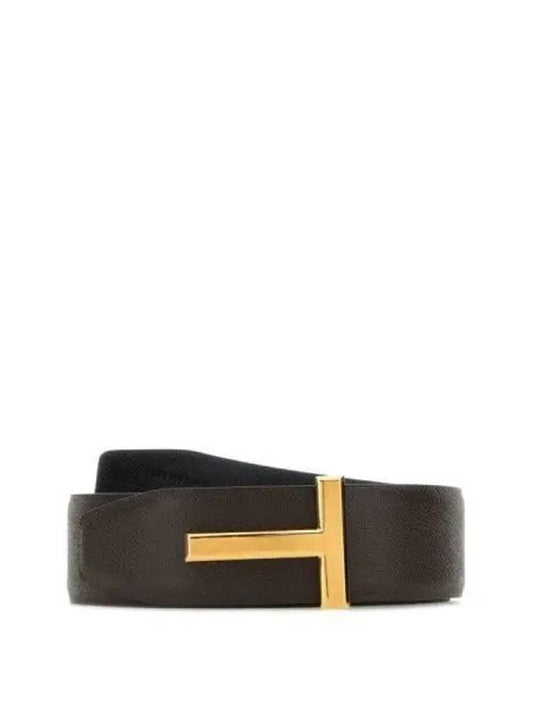 T Buckle Reversible Leather Belt Chocolate Black - TOM FORD - BALAAN 2