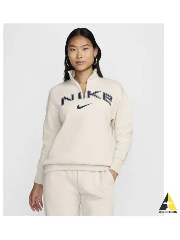 Sportswear Phoenix Fleece Oversized Quarter Zip Logo Top W Light Orewood Brown White Armorry Navy FV7680 104 - NIKE - BALAAN 1