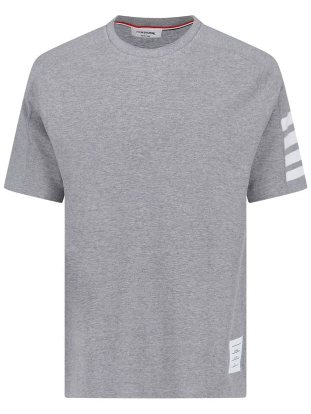 4-Bar Striped Cotton Short Sleeve T-Shirt Light Grey - THOM BROWNE - BALAAN 2