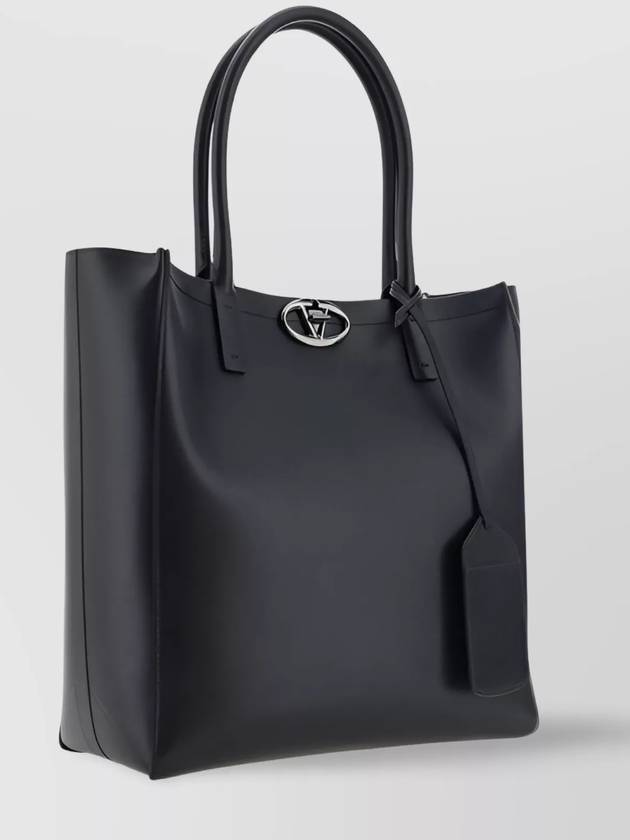 V Logo Leather Tote Bag Black - VALENTINO - BALAAN 3