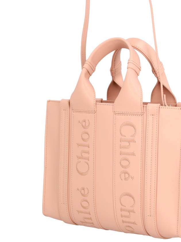 Woody Small Leather Tote Bag Cement Pink - CHLOE - BALAAN 4