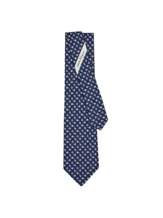 Salvatore Men's Savannah Silk Tie Navy - SALVATORE FERRAGAMO - BALAAN.