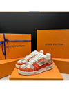 Men's LV Trainer Sneakers Calfskin Damier Orange - LOUIS VUITTON - BALAAN 4