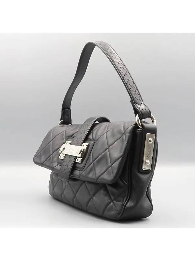 Black leather quilted silver logo lock decorated shoulder bag - CHANEL - BALAAN 3