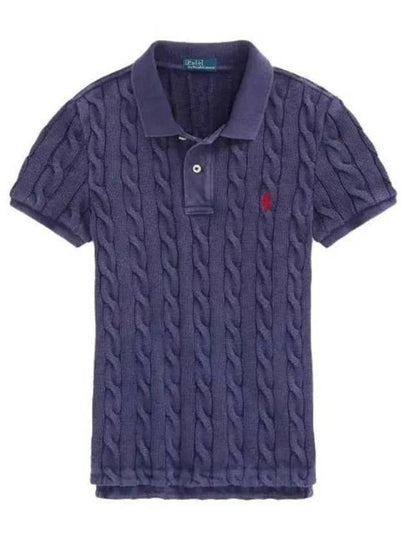 Slim Fit Cable Knit Polo Shirt Navy - POLO RALPH LAUREN - BALAAN 2