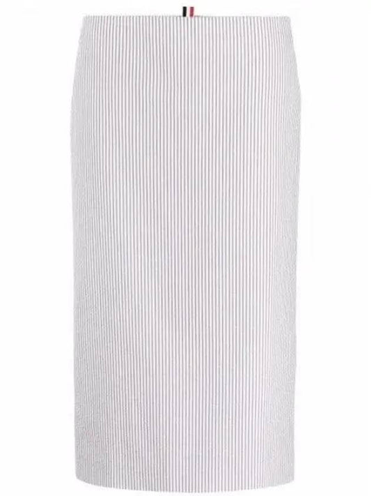 Women's Seersucker Lowride Mid-calf Pencil Skirt Medium Gray - THOM BROWNE - BALAAN 1