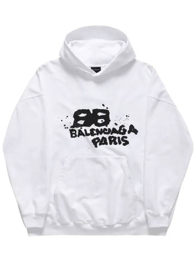 Women's Hand Drone BB Icon Large Fit Hooded Top White - BALENCIAGA - BALAAN.