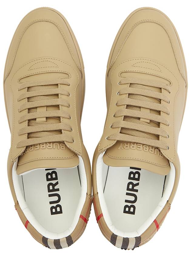 Men's Checked Cotton Leather Low Top Sneakers Beige - BURBERRY - BALAAN 3