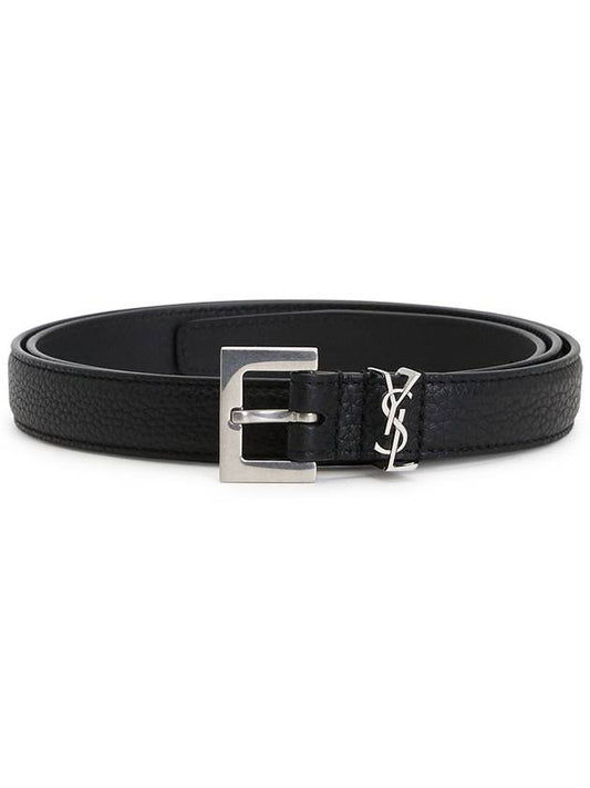 Men's Monogram Grain Belt Black - SAINT LAURENT - BALAAN 2