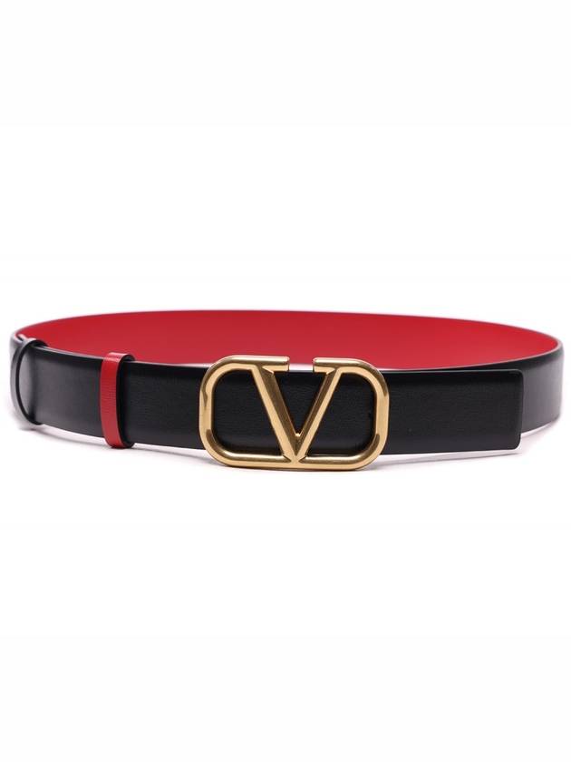 V Logo Signature Reversible Leather Belt Black Red - VALENTINO - BALAAN 5