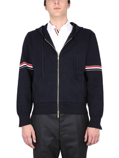 Cotton Milano Armband Zip Up Hoodie Navy - THOM BROWNE - BALAAN 2