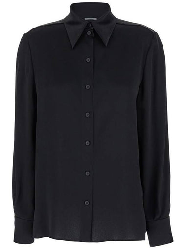 Black Shirt With Pointed Collar In Silk Blend Woman - ALBERTA FERRETTI - BALAAN 1