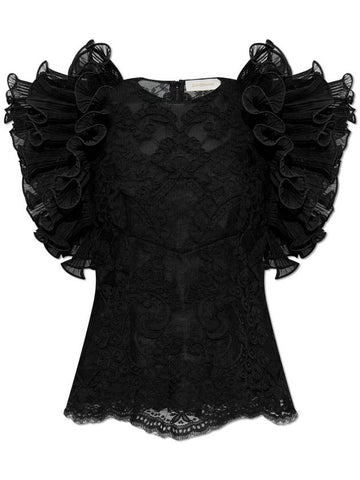 Zimmermann Lace Top With Ruffles, Women's, Black - ZIMMERMANN - BALAAN 1