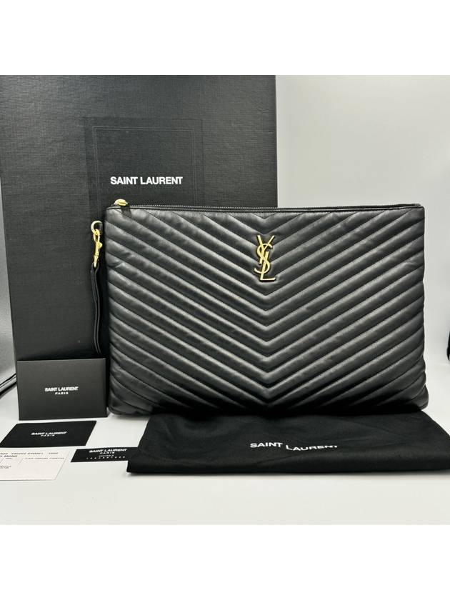 Monogram Strap Clutch Gold Plated Large Black 44022 - SAINT LAURENT - BALAAN 10