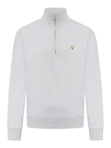 Fox Head Patch Half Zipper Sweatshirt Light Grey Melange - MAISON KITSUNE - BALAAN 1