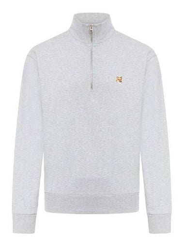 Fox Head Patch Half Zipper Sweatshirt Light Grey Melange - MAISON KITSUNE - BALAAN 1