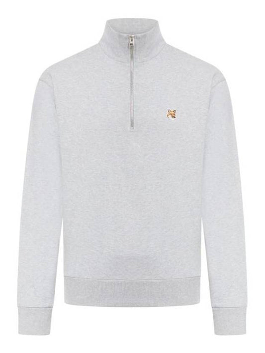 Fox Head Patch Half Zipper Sweatshirt Light Grey Melange - MAISON KITSUNE - BALAAN 1