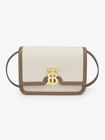 Two-Tone Canvas Leather Small TB Shoulder Bag Ivory - BURBERRY - BALAAN 2