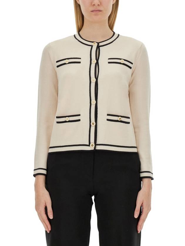 Kendra Button-Up Crew Neck Cardigan Ivory - TORY BURCH - BALAAN 3