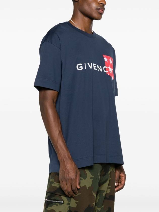 Logo Print Crew Neck Short Sleeved T-Shirt Blue - GIVENCHY - BALAAN 4