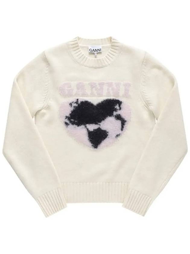 Heart Intarsia Knit Top Egret - GANNI - BALAAN 5