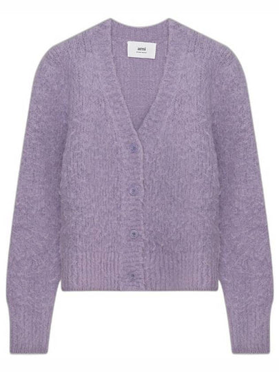 V-neck brushed wool alpaca cardigan fade purple - AMI - BALAAN 2