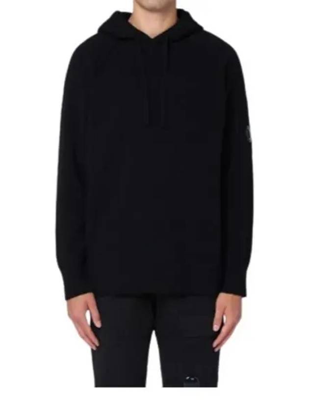 Lambswool GRS Hooded Waffle Knit Top Black - CP COMPANY - BALAAN 2