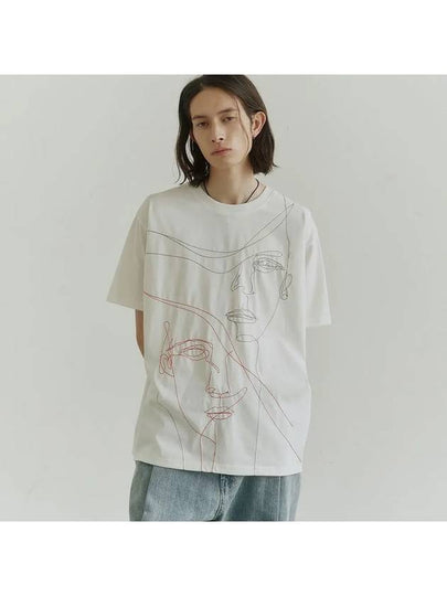 Line Drawing Half Short Sleeve T-Shirt White - NOIRER - BALAAN 2