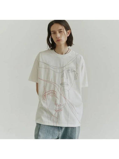 Line Drawing Half Short Sleeve T-Shirt White - NOIRER - BALAAN 1