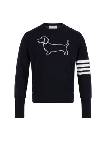 Hector 4-Bar Crewneck Pullover Merino Wool Knit Top Navy - THOM BROWNE - BALAAN 1