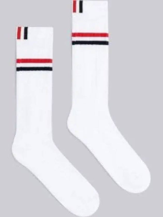 Athletic Striped Ribbed Cotton Socks White - THOM BROWNE - BALAAN 2