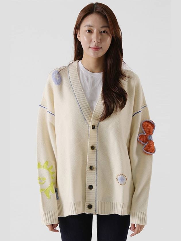 V-neck oversized wool cardigan yellow cream - ALEXANDER MCQUEEN - BALAAN 2